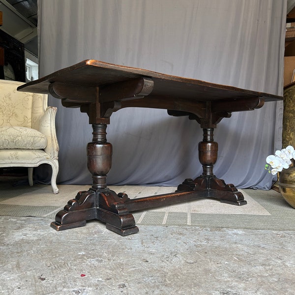 Antique Style Solid Oak Refectory Dining Table Oak Trestle Breakfast Table