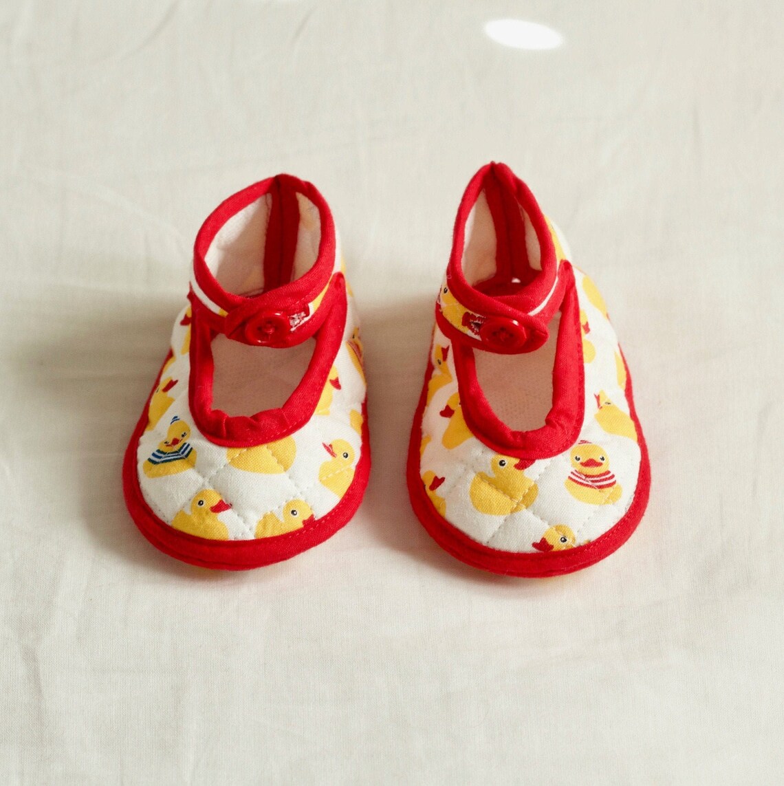 Baby Shoes 69 Months Yellow Duck Print With Red Trim Etsy