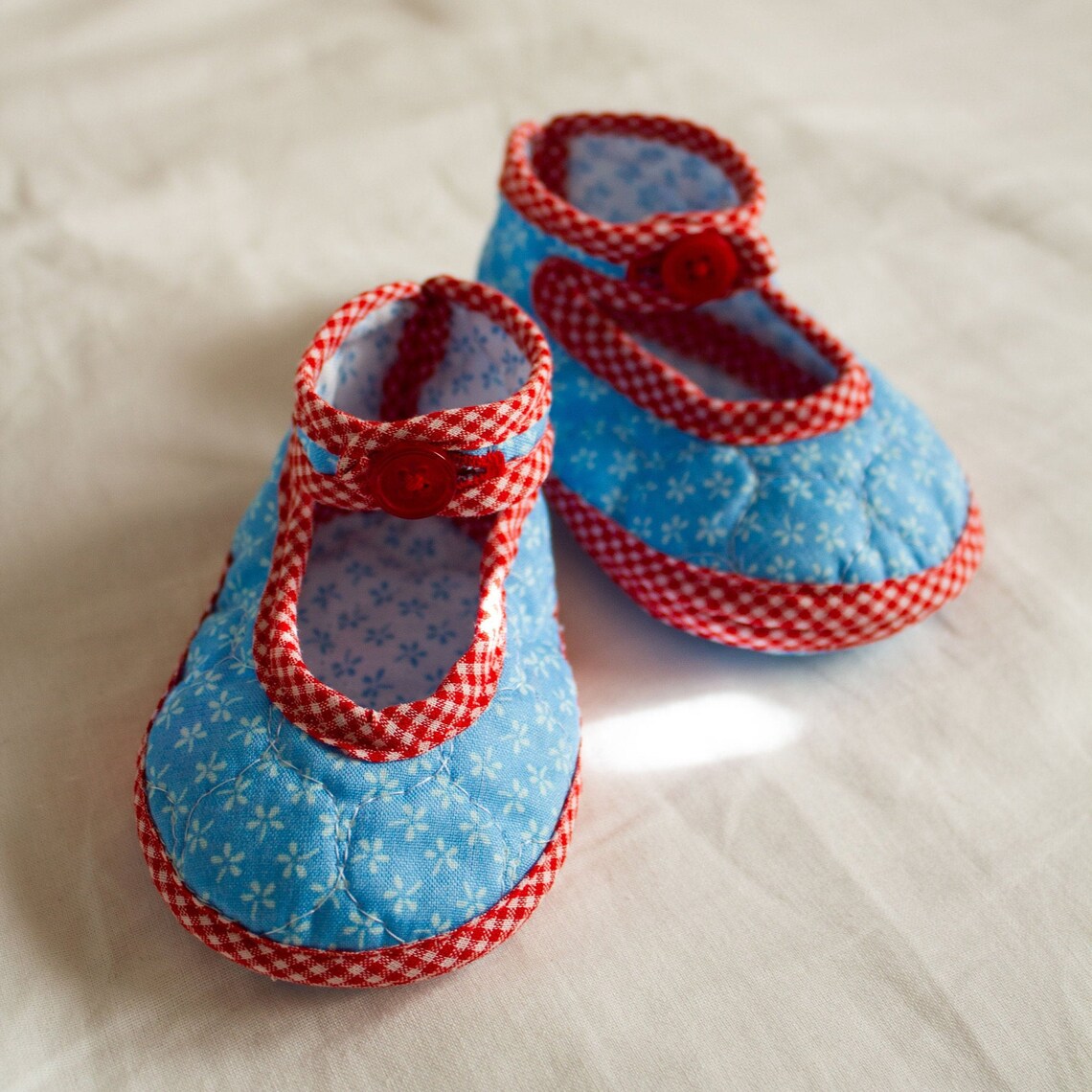 Baby Shoes 69 Months Vintage Blue Floral Print With Red Etsy