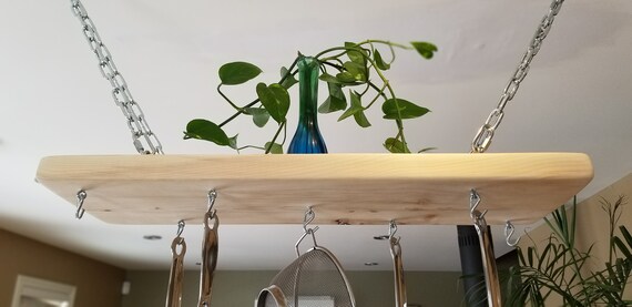 Hanging Pot Rack Hanging Plant Shelf Hanging Shelf Natural Wood Hanging Shelf Steel Chain Pot Rack Ceiling Hanging Chain Wood Shelf