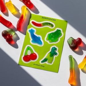 3D Stickers Gummy Worms Aesthetic Puffy Sticker Sheet – Cute Epoxy Stickers for Laptop, Phone, Kindle