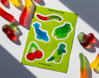 Adesivi 3D Gummy Worms Foglio di adesivi estetici soffici – Adesivi epossidici carini per laptop, telefono, Kindle