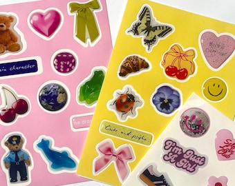 Foglio di adesivi 3D estetici, adesivi soffici e carini per laptop, telefono, Kindle, limone, ciliegie, croissant, coccinella, coniglio, farfalla, fiore, fiocco, gelato