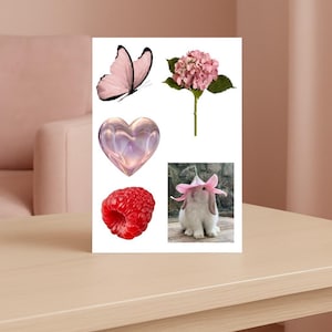 Feuille d'autocollants 3D pour téléphone portable | Mignonne tendance Pinterest Vibes Lapin Fleur Coeur Framboise Papillon