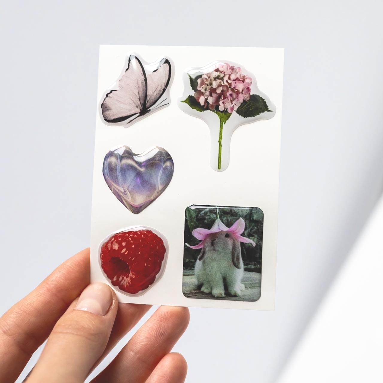 3D Sticker Sheet Girly Aesthetic Puffy Epoxy Stickers for Laptop Phone | Cute Trendy Pinterest Vibes Bunny Flower Heart Raspberry Butterfly