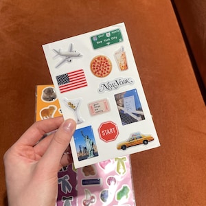 NYC 3D Puffy Sticker Sheet New York ästhetischer Epoxy Aufkleber für Laptops Handys Journale Kindle gelbes Taxi Flugticket Pizza USA Flagge