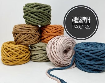 5mm Macrame String/4-pack or 6-pack / Chunky Rope/Cotton Weaving Supplies/ Soft Coloured Macrame Cord/Fibre pack/ 100% Recycled Cotton