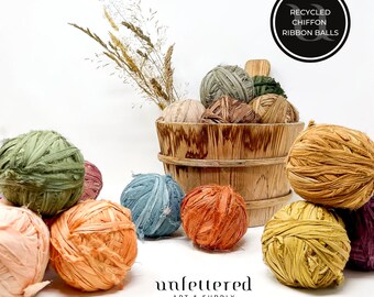 Recycled Silk Chiffon Ribbon Balls / Raw Edge Ribbon / Recycled Silk Chiffon / Artisan Ribbon / Weaving / Art Yarn / Gift Wrapping / Bouquet