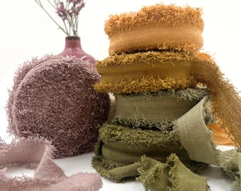 Cotton Fuzzy Ribbon Rolls / 1” Cotton Frizzy Ribbon / Frayed Edge Cotton Ribbon / Natural Ribbon / Rustic Bouquet Ribbon / Vintage Ribbon