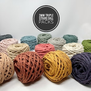 3mm Triple Strand Macrame Cord /6- or 10-pack choose your own colours/Triple Ply Coloured Macrame Cord/Soft Cotton Rope/100% Recycled Cotton