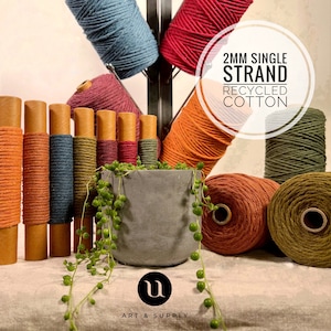 2mm Recycled Cotton Macrame String – Fine Single Strand Cord for Jewelry, Mini Macrame, Weaving, Crafts – Soft Natural Neutral Colors