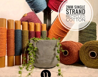 2mm Recycled Cotton Macrame String – Fine Single Strand Cord for Jewelry, Mini Macrame, Weaving, Crafts – Soft Natural Neutral Colors