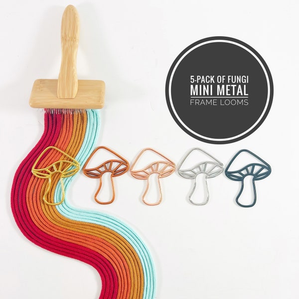 Mushroom Ornament / Mini Macrame Frames / Holiday Metal Charm / Mushroom Shaped Mini Loom / Mini Weaving Loom / Xmas Craft Idea