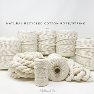 Corde et ficelle en coton recyclé naturel/Corde en coton 100 % recyclé/Ficelle en macramé la plus vendue/Ficelle pour travaux manuels souples/Macramé bricolage/Fournitures de tissage