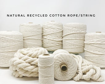 Corde et ficelle en coton recyclé naturel/Corde en coton 100 % recyclé/Ficelle en macramé la plus vendue/Ficelle pour travaux manuels souples/Macramé bricolage/Fournitures de tissage