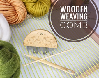 Bamboo Weaving Comb Set / Metal Toothed Weaving Comb / Weaving Comb Crochet Hook and Tapestry Needle Set / Gifts for Weavers