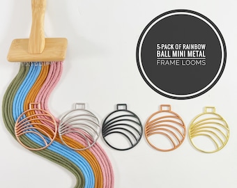 Rainbow Ball Ornament / Mini Macrame Frames / Holiday Metal Charm / Christmas Ball Mini Loom / Mini Weaving Loom / Xmas Craft Idea