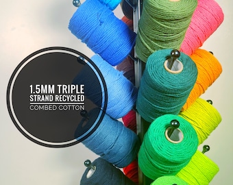 1.5mm Combed Cotton Cord / 1.5mm Recycled Cotton Rope / Warp Thread / 325 feet Colourful Cotton Yarn / Mini Macrame Cord /