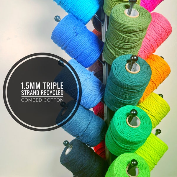 1.5mm Combed Cotton Cord / 1.5mm Recycled Cotton Rope / Warp Thread / 325 feet Colourful Cotton Yarn / Mini Macrame Cord /