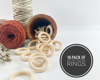 Bulk Wooden Rings / 10-pack Beech Wood Rings / Natural Wood / Rattle Toy Ring / Natural Wooden Mobile Rings / Pacifier Wooden Rings