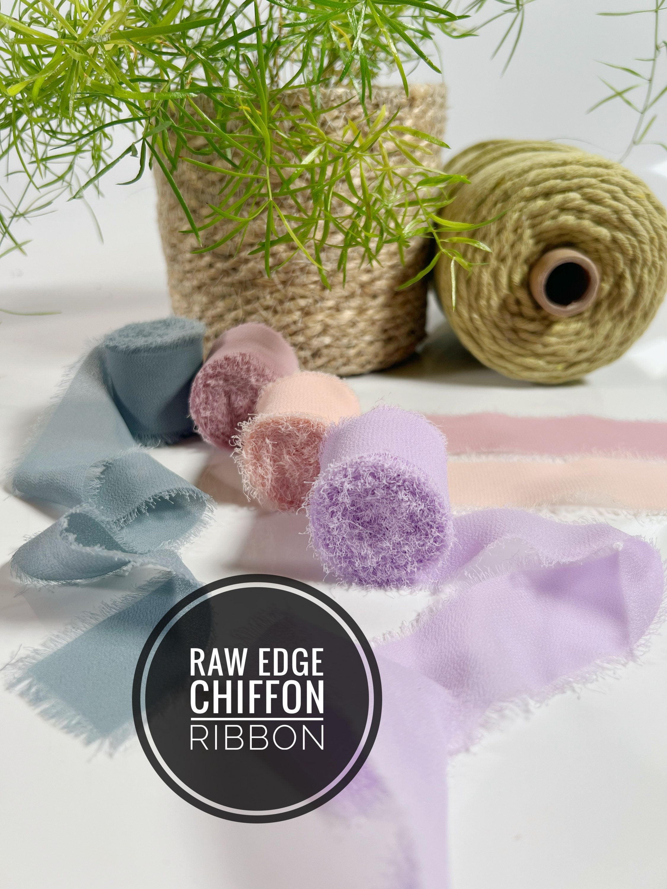 Chiffon ribbon with delicately frayed edges in dusty blue - Mayflower