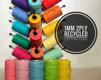 1mm 2ply Recycled Cotton Cord / 1mm Recycled Cotton Rope / Sustainable Warp Thread / 325 feet Colourful Cotton Yarn / Mini Macrame Cord /