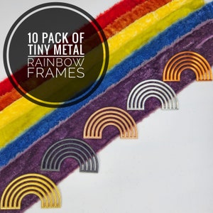 Ten-Pack of Tiny Metal Rainbow Frames / Boho Rainbow Charms / Midcentury Rainbow Frame / Macrame Rainbow Decoration