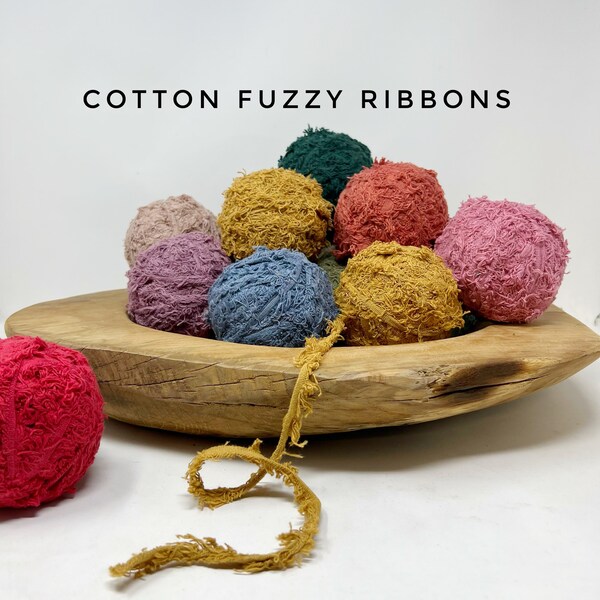 Cotton Fuzzy Ribbon / Recycled Cotton Ribbon / Frizz Ribbon / Vegan Yarn / Sustainable Cotton Fibre / Weaving Supplies / Macrame Supplies