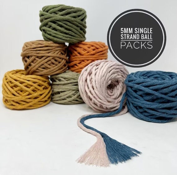 5mm Macrame String/4-pack or 6-pack / Chunky Rope/cotton Weaving Supplies/  Soft Coloured Macrame Cord/fibre Pack/ 100% Recycled Cotton 