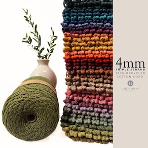 4mm Macrame Cord: Soft Recycled Cotton, Triple Strand Twisted Rope