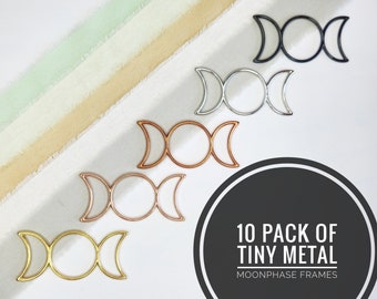 Ten-Pack of Tiny Metal Moonphases Frames / Boho Moon Charms / Mini Crescent Moon Frame / Macrame Moonphases Decoration / Moonphase Beads