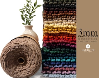 3mm Recycled Cotton Macrame Rope: 1000 ft Triple Strand Cord