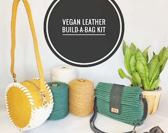 Vegan Leather Build-a-Bag Kits / Crochet Bag Kit / Macrame Bag Kit / Knitted Bag Kit / DIY crocheted purse backpack