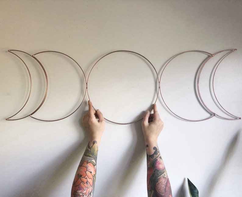 Copper Coloured Moon Phase Wall HangingMacrame Supplies Dreamcatcher Moon Phase FrameCrescent MoonCelestial Wall HangingLunar Decor