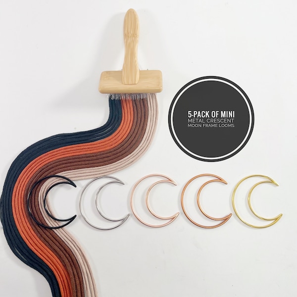 Crescent Moon Ornament / Mini Macrame Frames / Holiday Metal Charm / Moon Shaped Mini Loom / Mini Weaving Loom / Xmas Craft Idea