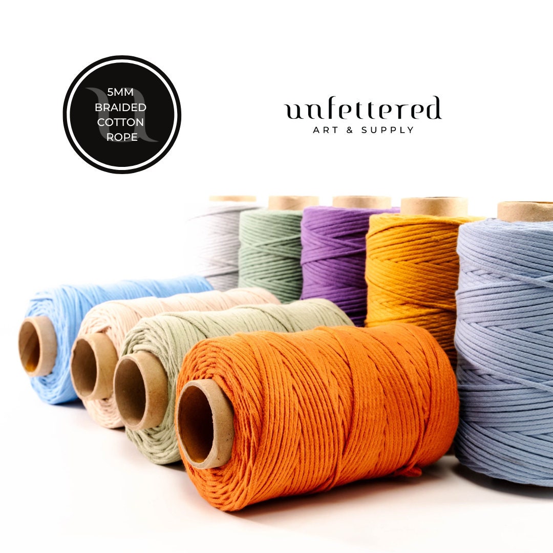 5mm Braided Cotton Cord / Braided Macrame Cotton / Macrame Cord / Weaving  Cotton / Sturdy Macrame Cord / Natural Braided Cotton / Crochet 