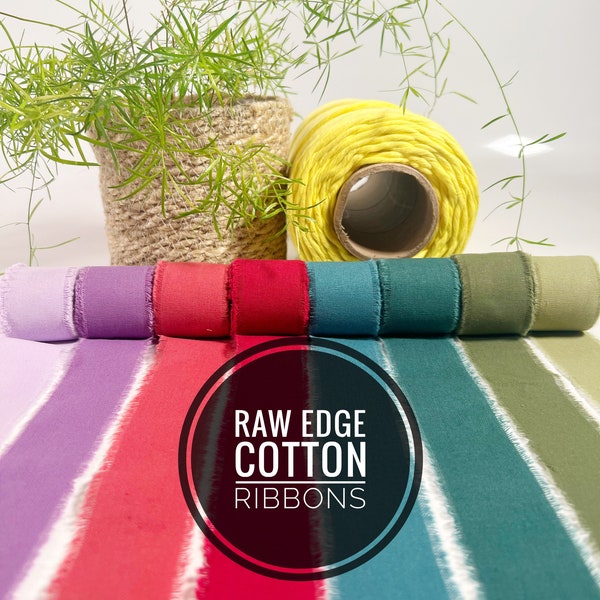 Raw Edge Cotton Ribbon / Natural Cotton Ribbon / Colourful Cotton Ribbon / 1.5” wide Cotton Ribbon Rolls / Vegan Ribbon / Sustainable Ribbon