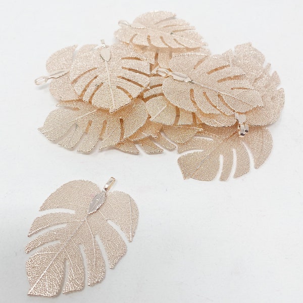 Metallic Monstera Leaf Charms: Silver Gold Rose Gold Pendants (10-Pack)