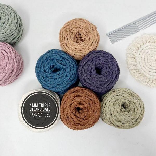 4mm Macrame Cord/4-pack or 6-pack cord/Colourful Cotton rope/ Coloured Macrame Cord/Soft Cotton Rope/100% Recycled Cotton/Macrame DIY