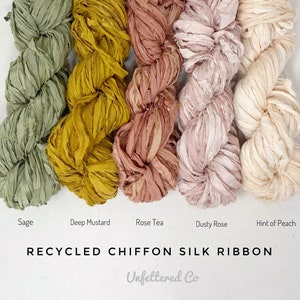 Chiffon Silk Ribbon / Raw Edge Ribbon / Recycled Silk Chiffon/ Artisan Ribbon /Weaving / Art Yarn Supplies / Gift Wrapping image 1