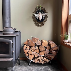 Handmade Steel Firewood Holder: Indoor/Outdoor Woodstove Shelf