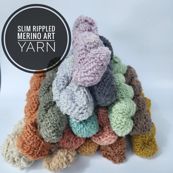Slim Rippled Merino Art Yarn / Merino Wool / Merino Yarn / Weaving Fibre / Knitting / Macraweaving