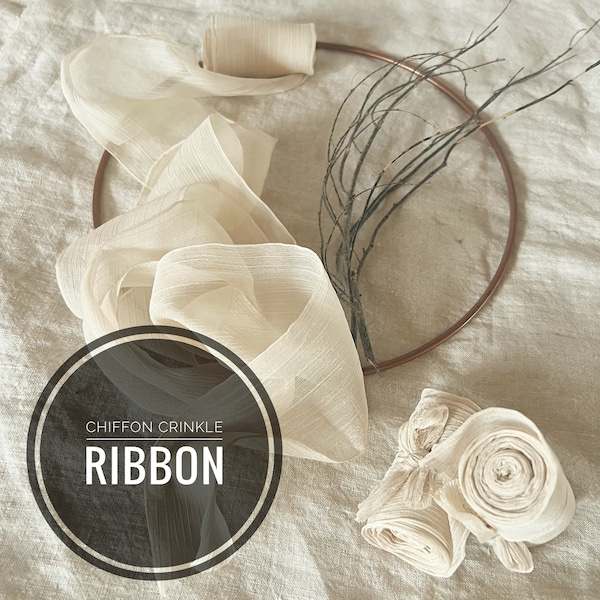 Crinkle Chiffon Ribbon / Wrinkle Chiffon / Neutral Palette Vintage Ribbon / Waffle Ribbon / Natural Wreath Ribbon / Floral Bouquet