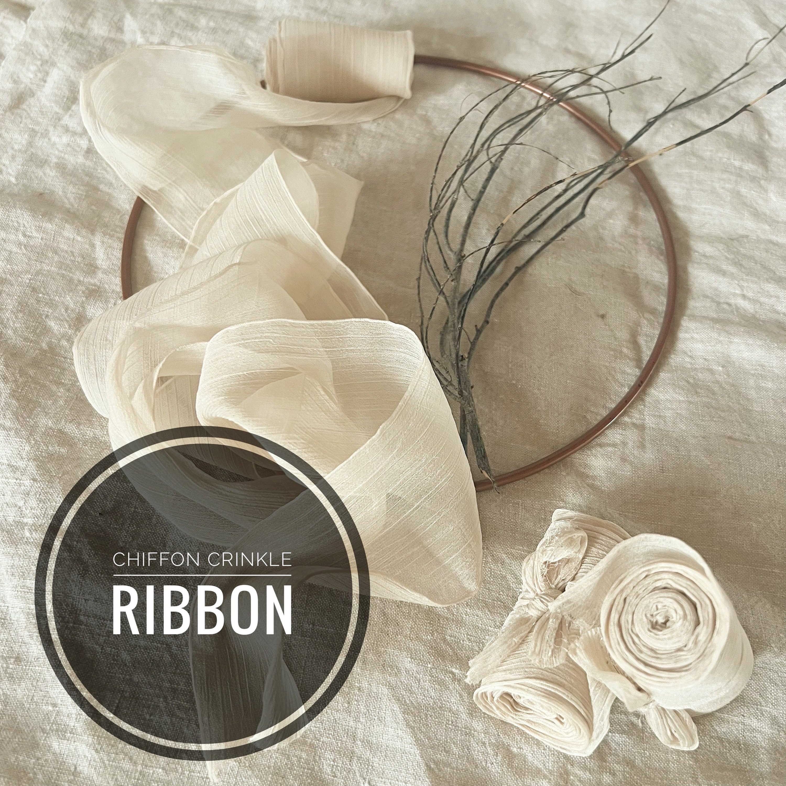 Crinkle Chiffon Ribbon / Wrinkle Chiffon / Neutral Palette Vintage Ribbon / Waffle Ribbon / Natural Wreath Ribbon / Floral Bouquet