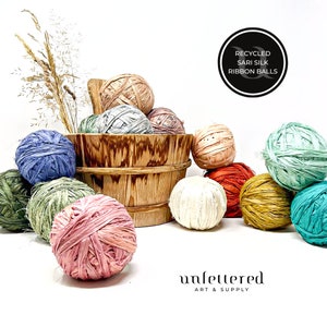 Recycled Sari Silk Ribbon Balls / Raw Silk / Raw Edge Ribbon / Recycled Silk / Weaving / Art Yarn / Jewelry / Gift Wrapping / Bouquet