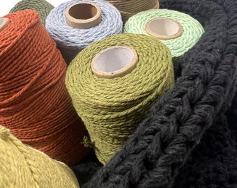 1mm 2ply Recycled Cotton Cord: Macrame, Crochet, Weaving - 325 ft