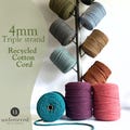 4mm Macrame Cord/3 Ply Coloured Macrame Cord/Triple Strand Twisted Soft Cotton Rope/100% Recycled Cotton/DIY Macrame/Weaving