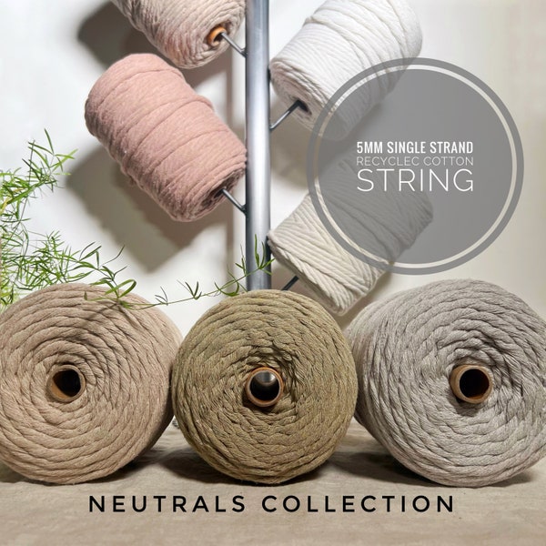 5mm Macrame String/Neutral Colours Macrame Cord/Soft Cotton Rope/100% Recycled Cotton/DIY Macrame/Weaving