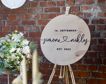 Welcome sign wedding - alternative round guest book XL made of wood for the wedding