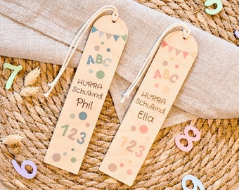 Wooden bookmark for starting school HURRA school child